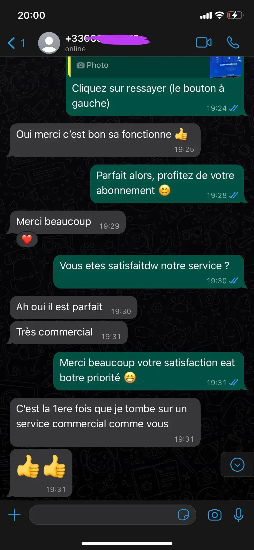 Capture WhatsApp avis client IPTV Afrique sur Fire Stick — IPTV Smarters fonctionne parfaitement